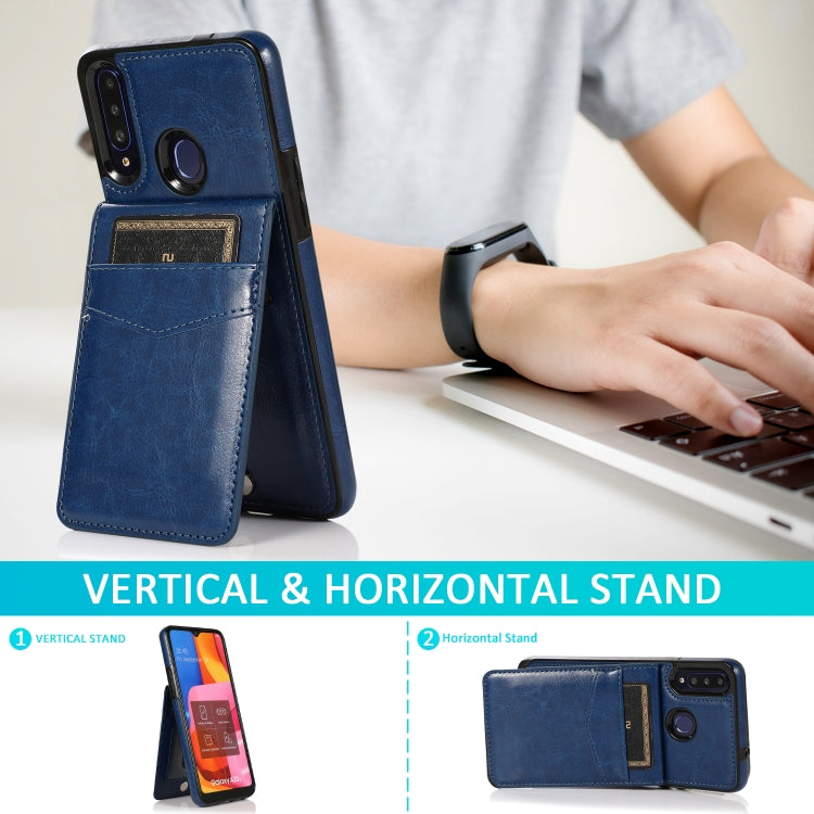For Samsung Galaxy A20s Solid Color PC + TPU Protective Case with Holder & Card Slots