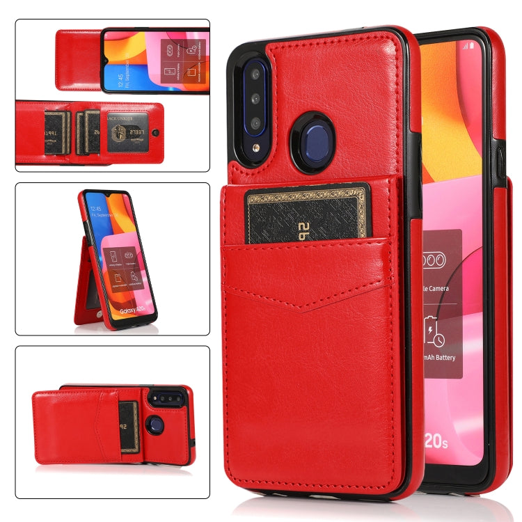 For Samsung Galaxy A20s Solid Color PC + TPU Protective Case with Holder & Card Slots