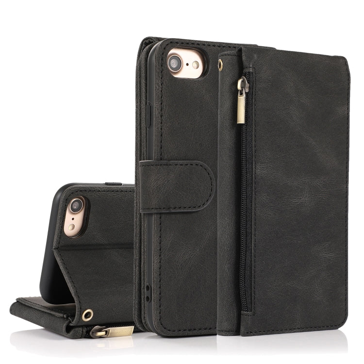 Skin-feel Crazy Horse Texture Zipper Wallet Bag Horizontal Flip Leather Case with Holder & Card Slots & Wallet & Lanyard For iPhone 6