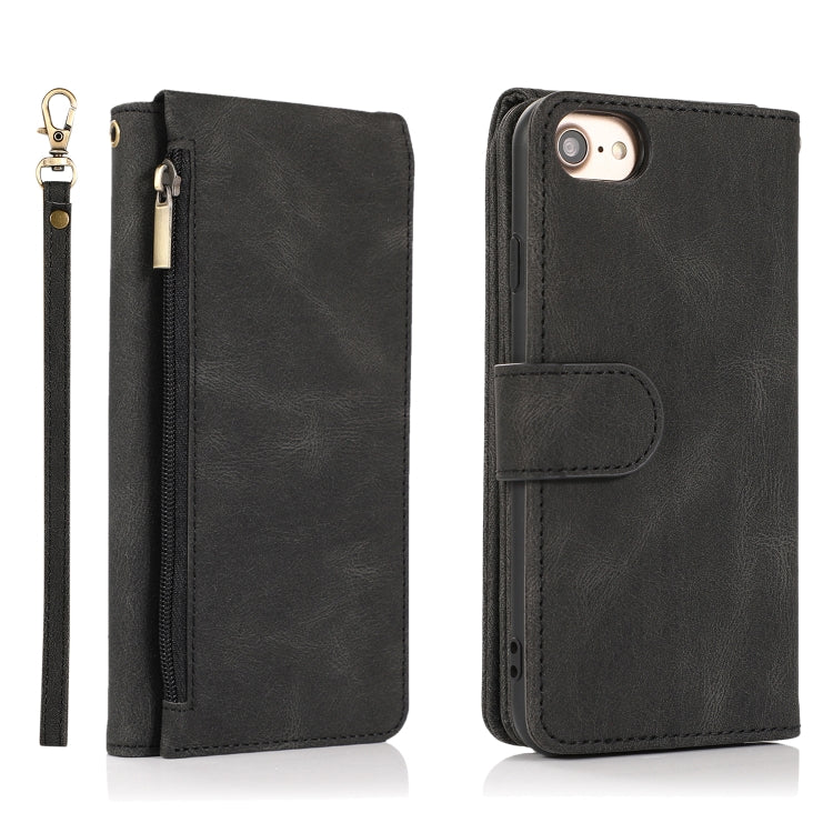 Skin-feel Crazy Horse Texture Zipper Wallet Bag Horizontal Flip Leather Case with Holder & Card Slots & Wallet & Lanyard For iPhone 6