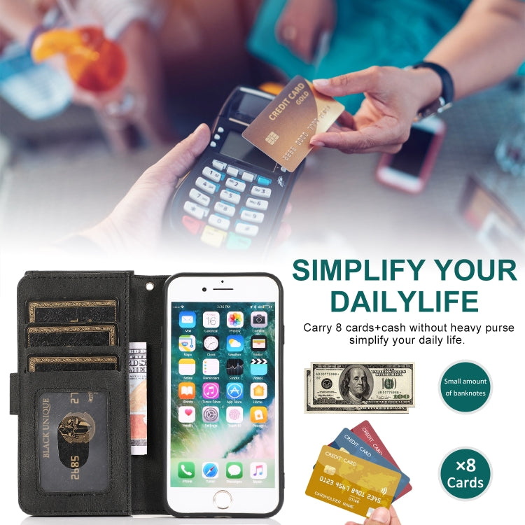 Skin-feel Crazy Horse Texture Zipper Wallet Bag Horizontal Flip Leather Case with Holder & Card Slots & Wallet & Lanyard For iPhone 6