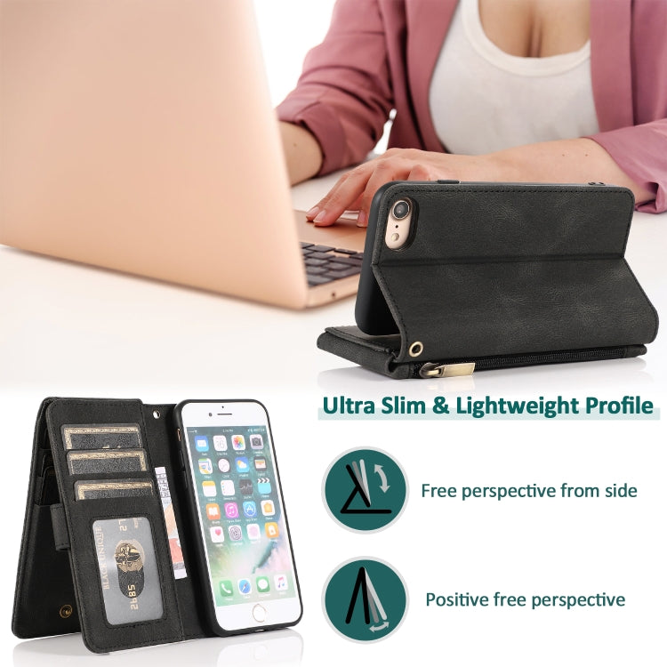 Skin-feel Crazy Horse Texture Zipper Wallet Bag Horizontal Flip Leather Case with Holder & Card Slots & Wallet & Lanyard For iPhone 6