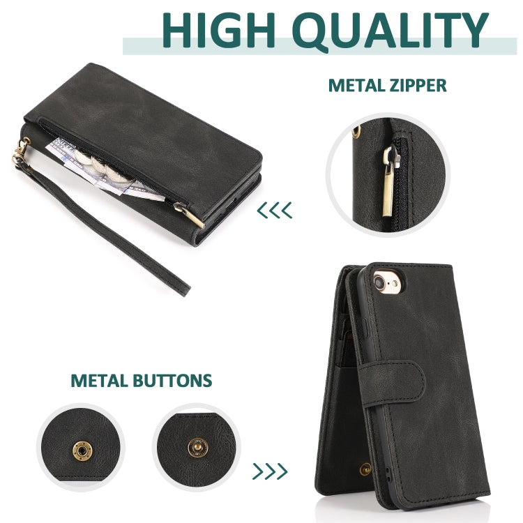 Skin-feel Crazy Horse Texture Zipper Wallet Bag Horizontal Flip Leather Case with Holder & Card Slots & Wallet & Lanyard For iPhone 6