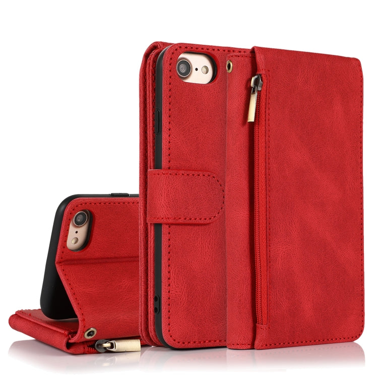 Skin-feel Crazy Horse Texture Zipper Wallet Bag Horizontal Flip Leather Case with Holder & Card Slots & Wallet & Lanyard For iPhone 6