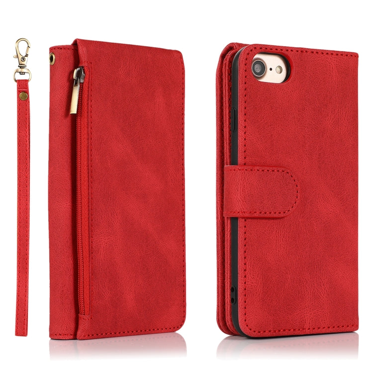 Skin-feel Crazy Horse Texture Zipper Wallet Bag Horizontal Flip Leather Case with Holder & Card Slots & Wallet & Lanyard For iPhone 6