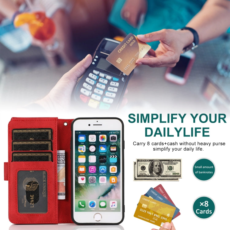 Skin-feel Crazy Horse Texture Zipper Wallet Bag Horizontal Flip Leather Case with Holder & Card Slots & Wallet & Lanyard For iPhone 6