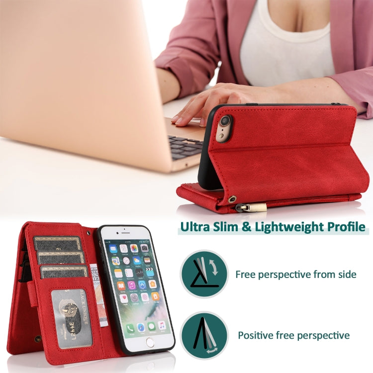 Skin-feel Crazy Horse Texture Zipper Wallet Bag Horizontal Flip Leather Case with Holder & Card Slots & Wallet & Lanyard For iPhone 6