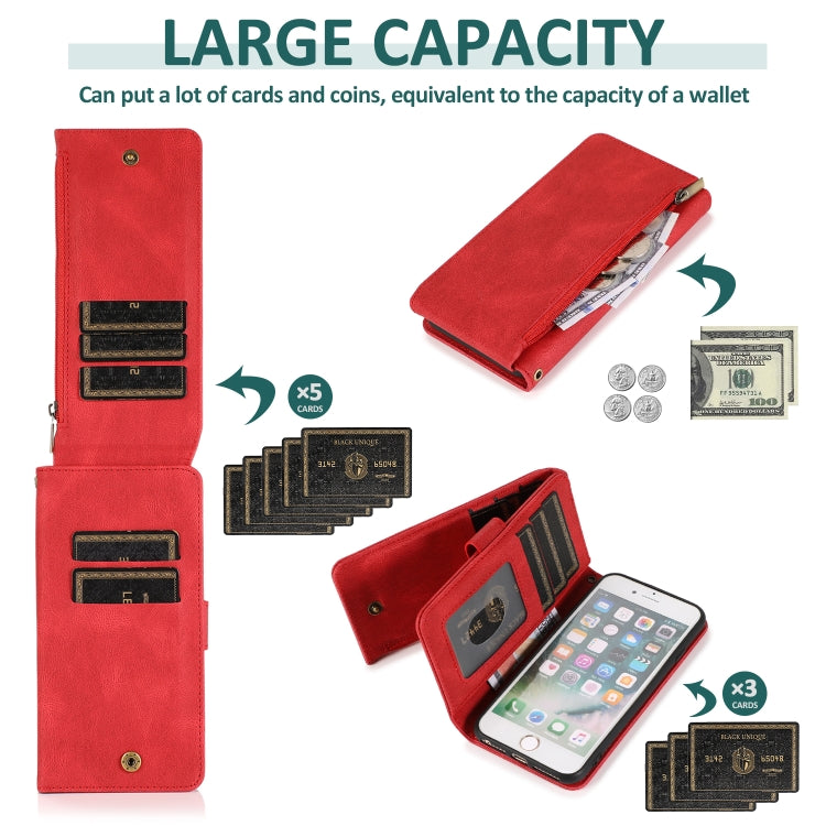 Skin-feel Crazy Horse Texture Zipper Wallet Bag Horizontal Flip Leather Case with Holder & Card Slots & Wallet & Lanyard For iPhone 6