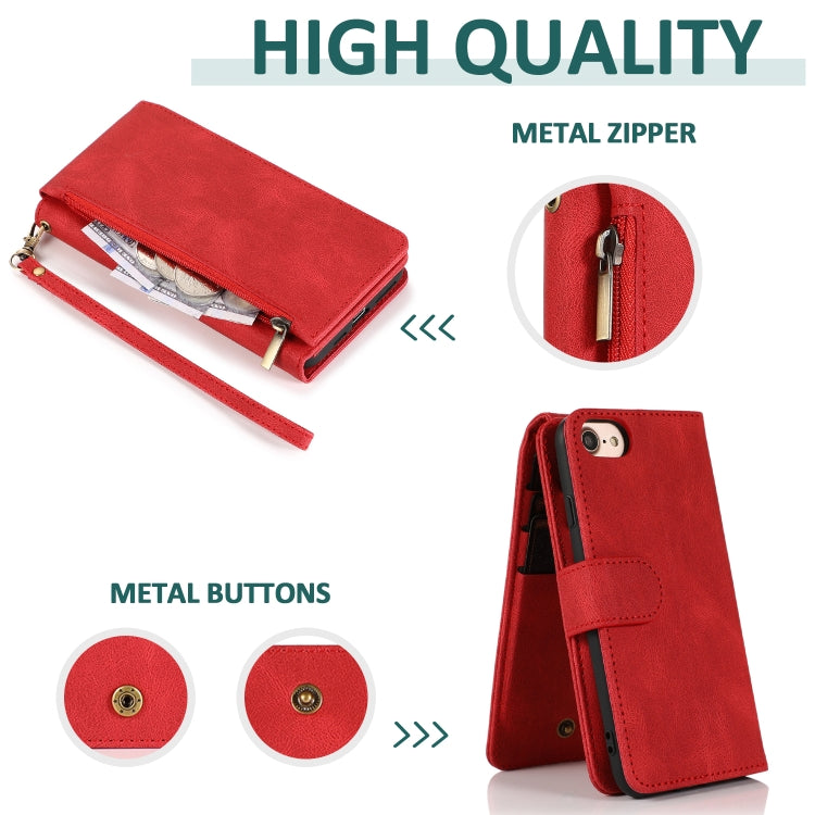 Skin-feel Crazy Horse Texture Zipper Wallet Bag Horizontal Flip Leather Case with Holder & Card Slots & Wallet & Lanyard For iPhone 6