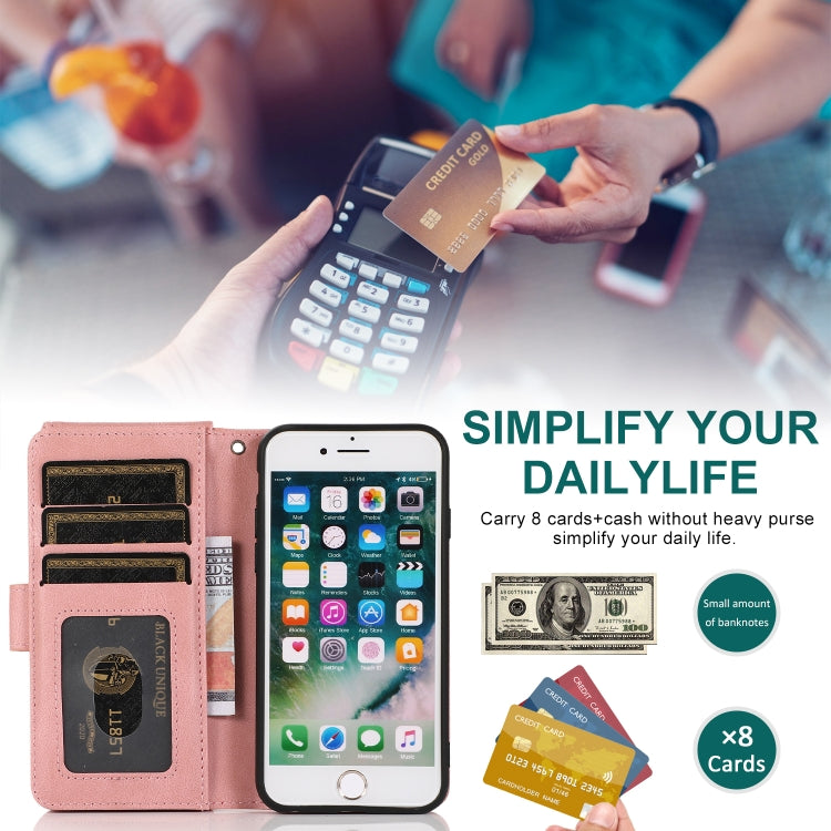 Skin-feel Crazy Horse Texture Zipper Wallet Bag Horizontal Flip Leather Case with Holder & Card Slots & Wallet & Lanyard For iPhone 6