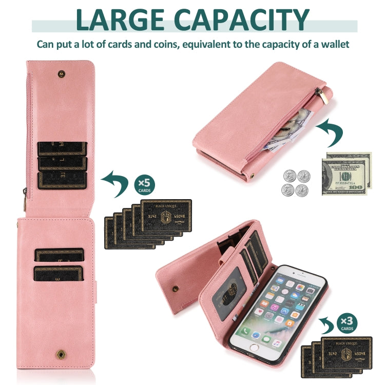 Skin-feel Crazy Horse Texture Zipper Wallet Bag Horizontal Flip Leather Case with Holder & Card Slots & Wallet & Lanyard For iPhone 6
