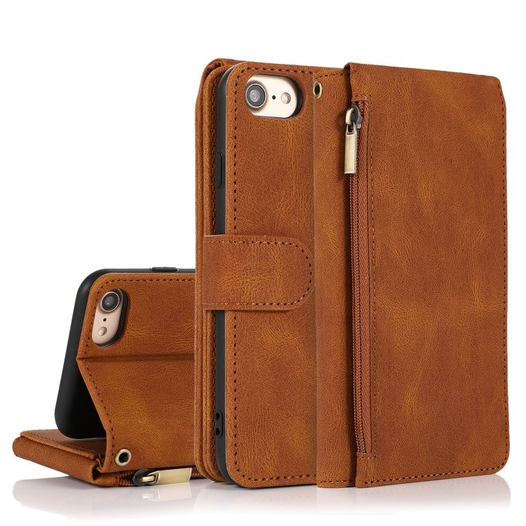 Skin-feel Crazy Horse Texture Zipper Wallet Bag Horizontal Flip Leather Case with Holder & Card Slots & Wallet & Lanyard For iPhone 6