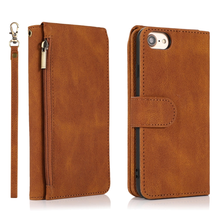 Skin-feel Crazy Horse Texture Zipper Wallet Bag Horizontal Flip Leather Case with Holder & Card Slots & Wallet & Lanyard For iPhone 6