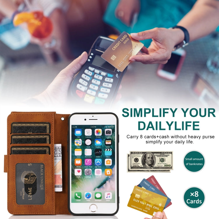 Skin-feel Crazy Horse Texture Zipper Wallet Bag Horizontal Flip Leather Case with Holder & Card Slots & Wallet & Lanyard For iPhone 6