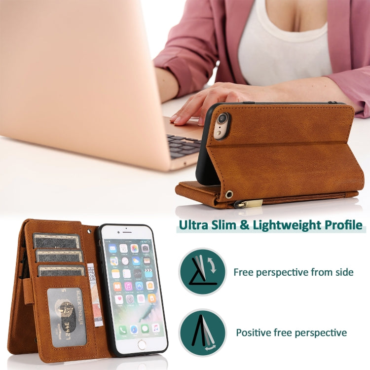 Skin-feel Crazy Horse Texture Zipper Wallet Bag Horizontal Flip Leather Case with Holder & Card Slots & Wallet & Lanyard For iPhone 6