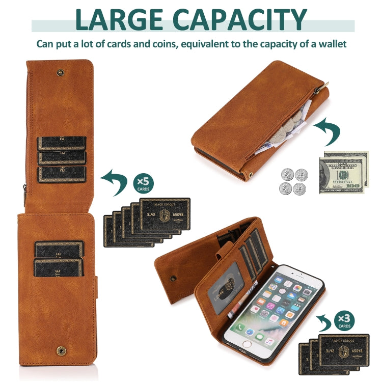 Skin-feel Crazy Horse Texture Zipper Wallet Bag Horizontal Flip Leather Case with Holder & Card Slots & Wallet & Lanyard For iPhone 6