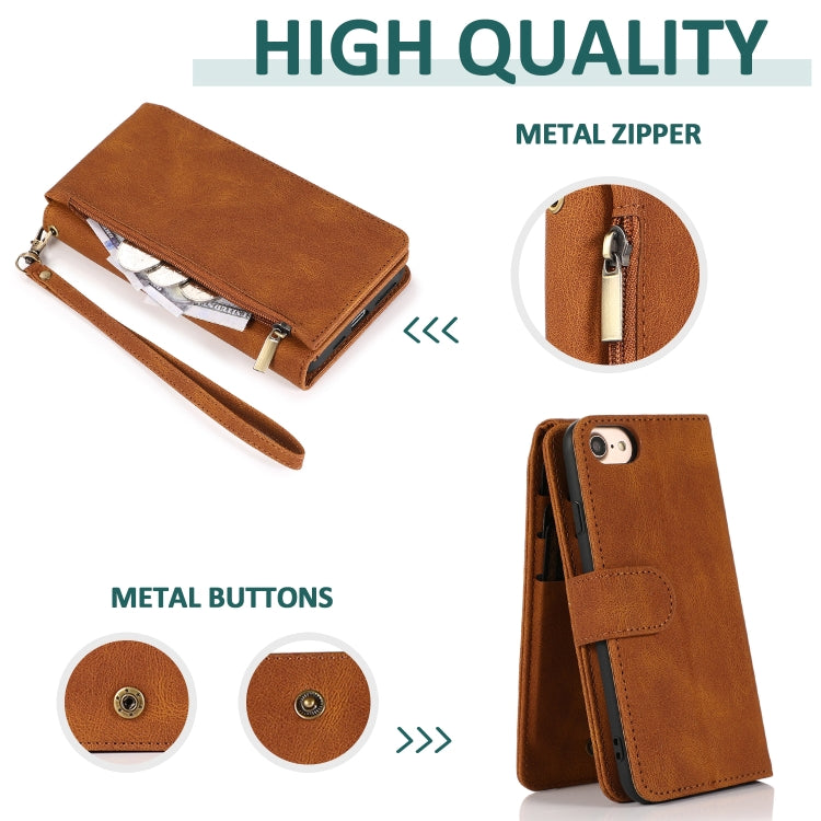 Skin-feel Crazy Horse Texture Zipper Wallet Bag Horizontal Flip Leather Case with Holder & Card Slots & Wallet & Lanyard For iPhone 6