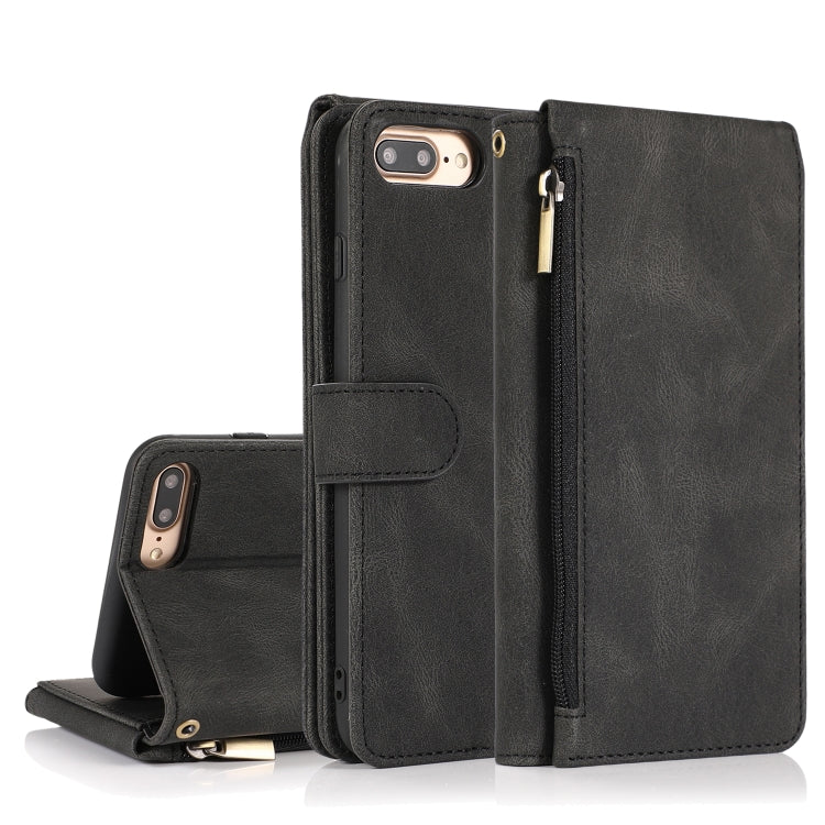 Skin-feel Crazy Horse Texture Zipper Wallet Bag Horizontal Flip Leather Case with Holder & Card Slots & Wallet & Lanyard For iPhone 6 Plus