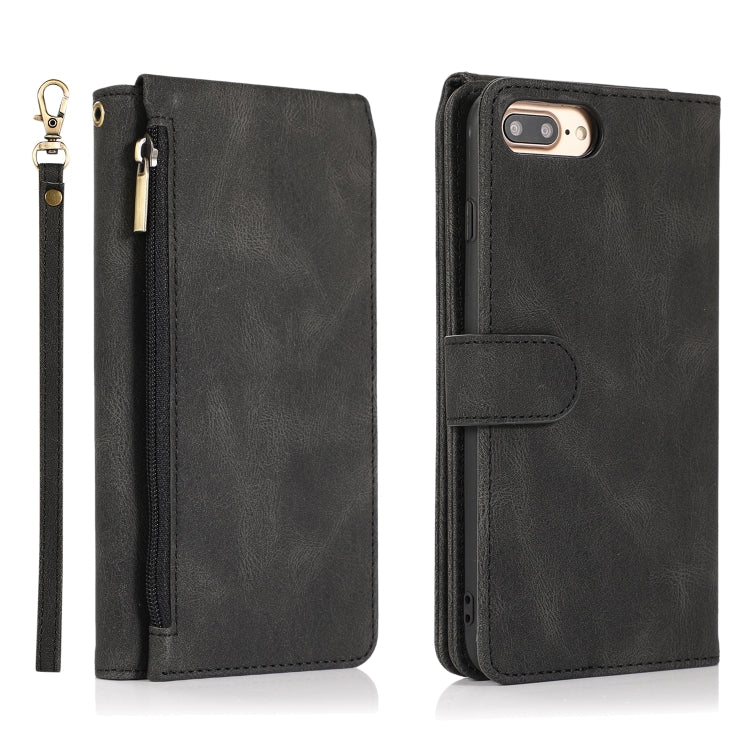 Skin-feel Crazy Horse Texture Zipper Wallet Bag Horizontal Flip Leather Case with Holder & Card Slots & Wallet & Lanyard For iPhone 6 Plus