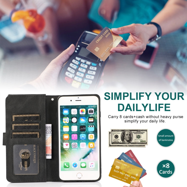 Skin-feel Crazy Horse Texture Zipper Wallet Bag Horizontal Flip Leather Case with Holder & Card Slots & Wallet & Lanyard For iPhone 6 Plus