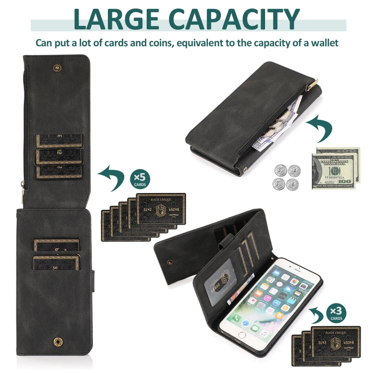 Skin-feel Crazy Horse Texture Zipper Wallet Bag Horizontal Flip Leather Case with Holder & Card Slots & Wallet & Lanyard For iPhone 6 Plus