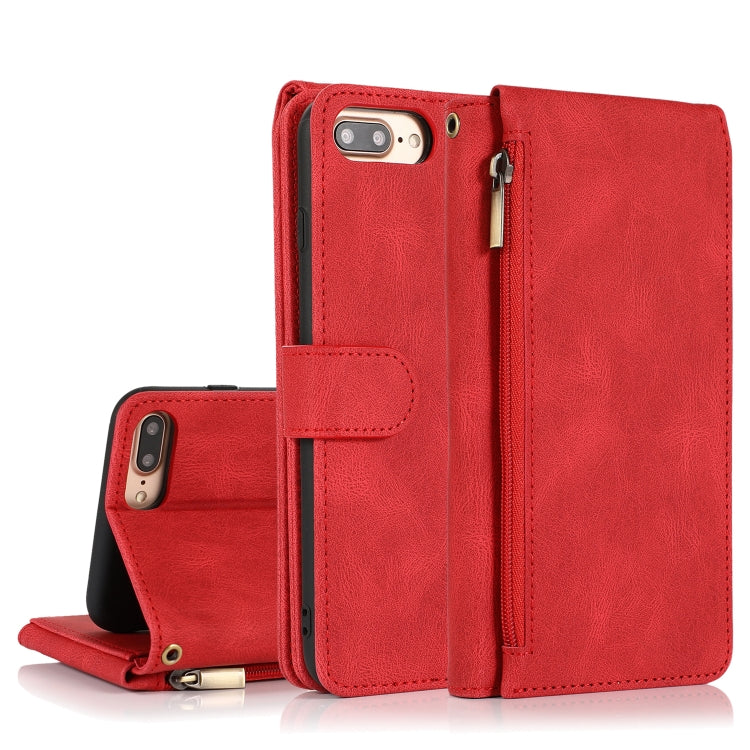 Skin-feel Crazy Horse Texture Zipper Wallet Bag Horizontal Flip Leather Case with Holder & Card Slots & Wallet & Lanyard For iPhone 6 Plus