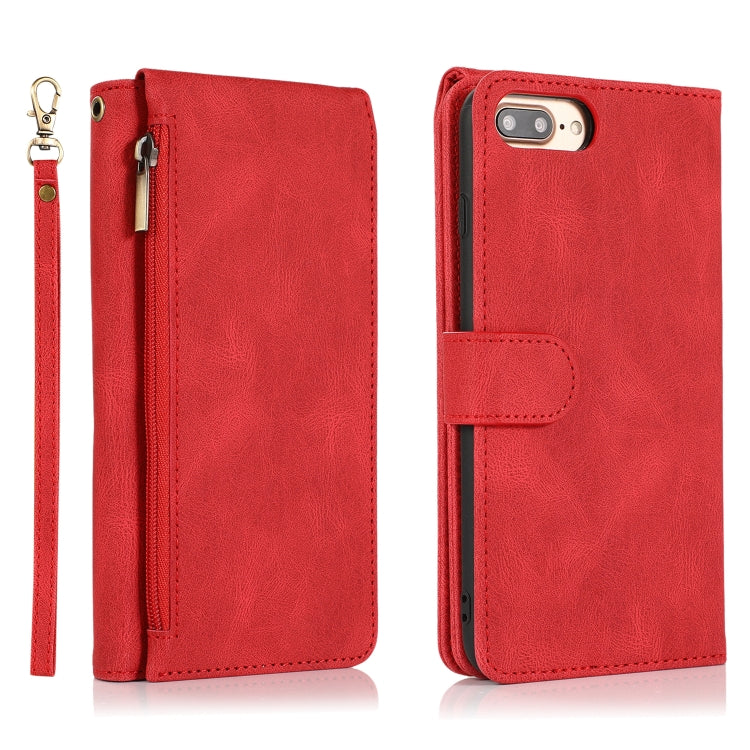 Skin-feel Crazy Horse Texture Zipper Wallet Bag Horizontal Flip Leather Case with Holder & Card Slots & Wallet & Lanyard For iPhone 6 Plus