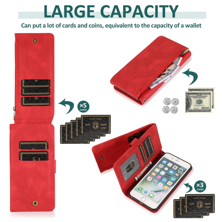 Skin-feel Crazy Horse Texture Zipper Wallet Bag Horizontal Flip Leather Case with Holder & Card Slots & Wallet & Lanyard For iPhone 6 Plus