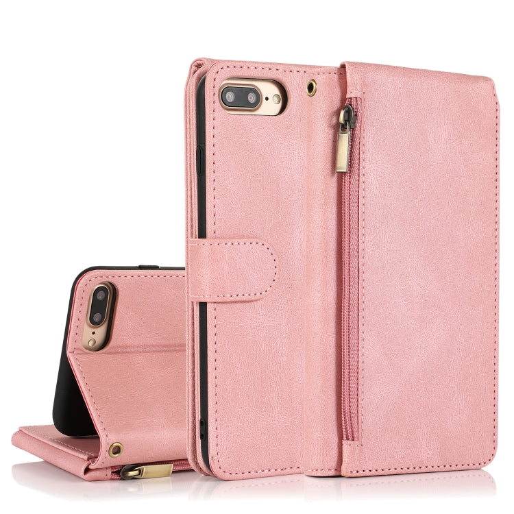 Skin-feel Crazy Horse Texture Zipper Wallet Bag Horizontal Flip Leather Case with Holder & Card Slots & Wallet & Lanyard For iPhone 6 Plus