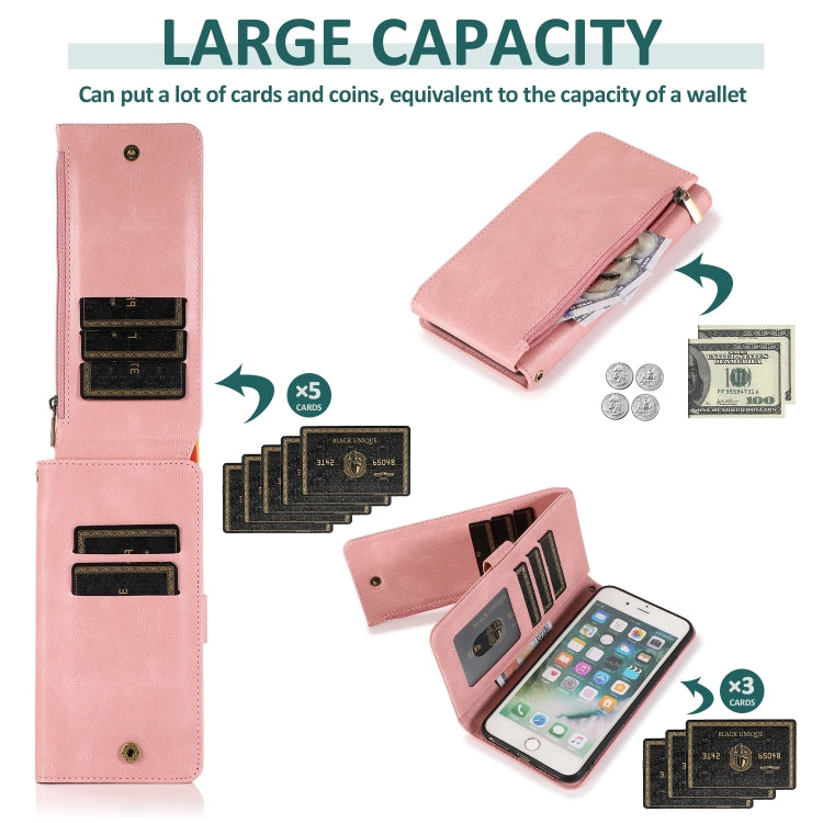 Skin-feel Crazy Horse Texture Zipper Wallet Bag Horizontal Flip Leather Case with Holder & Card Slots & Wallet & Lanyard For iPhone 6 Plus