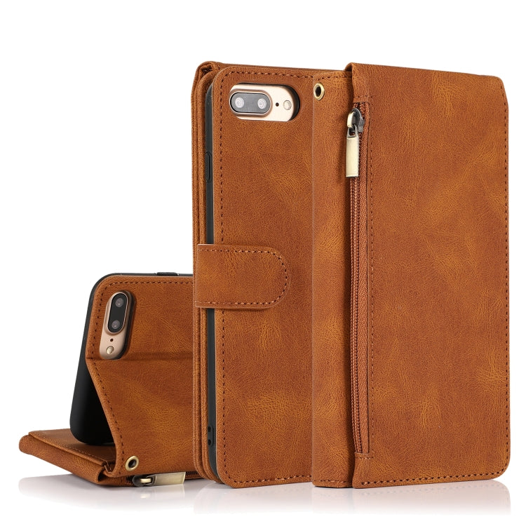 Skin-feel Crazy Horse Texture Zipper Wallet Bag Horizontal Flip Leather Case with Holder & Card Slots & Wallet & Lanyard For iPhone 6 Plus