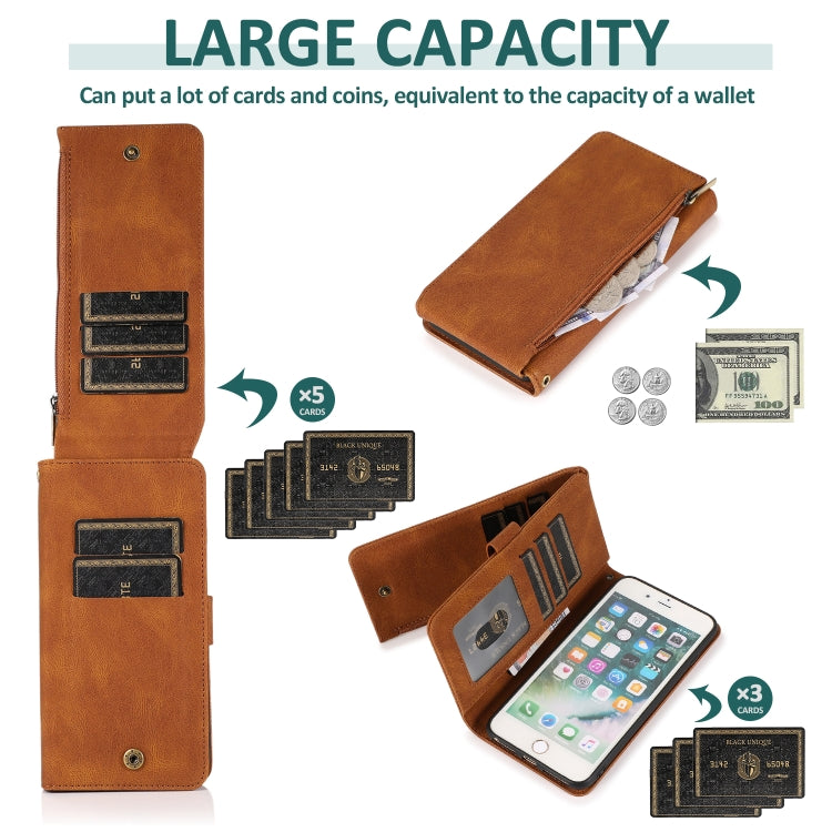Skin-feel Crazy Horse Texture Zipper Wallet Bag Horizontal Flip Leather Case with Holder & Card Slots & Wallet & Lanyard For iPhone 6 Plus