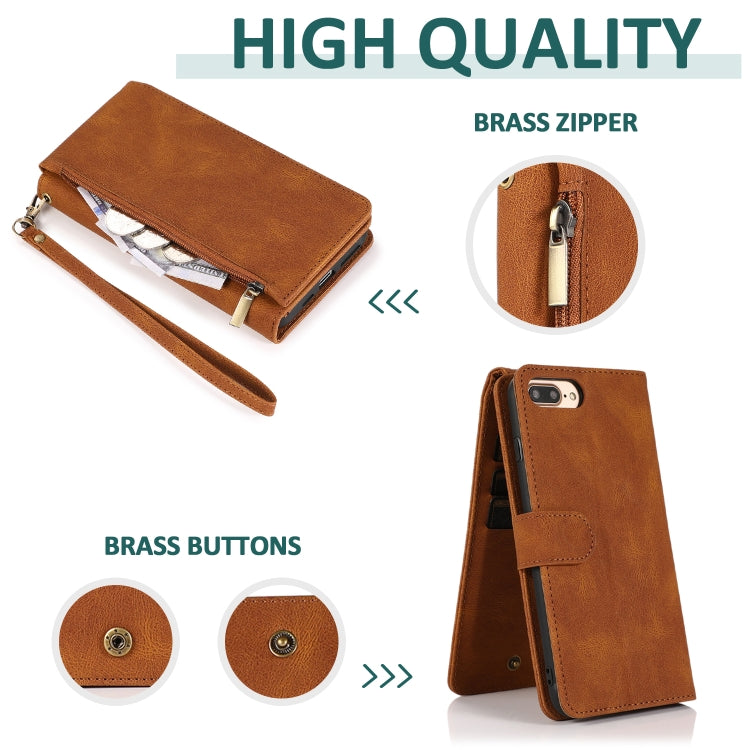 Skin-feel Crazy Horse Texture Zipper Wallet Bag Horizontal Flip Leather Case with Holder & Card Slots & Wallet & Lanyard For iPhone 6 Plus