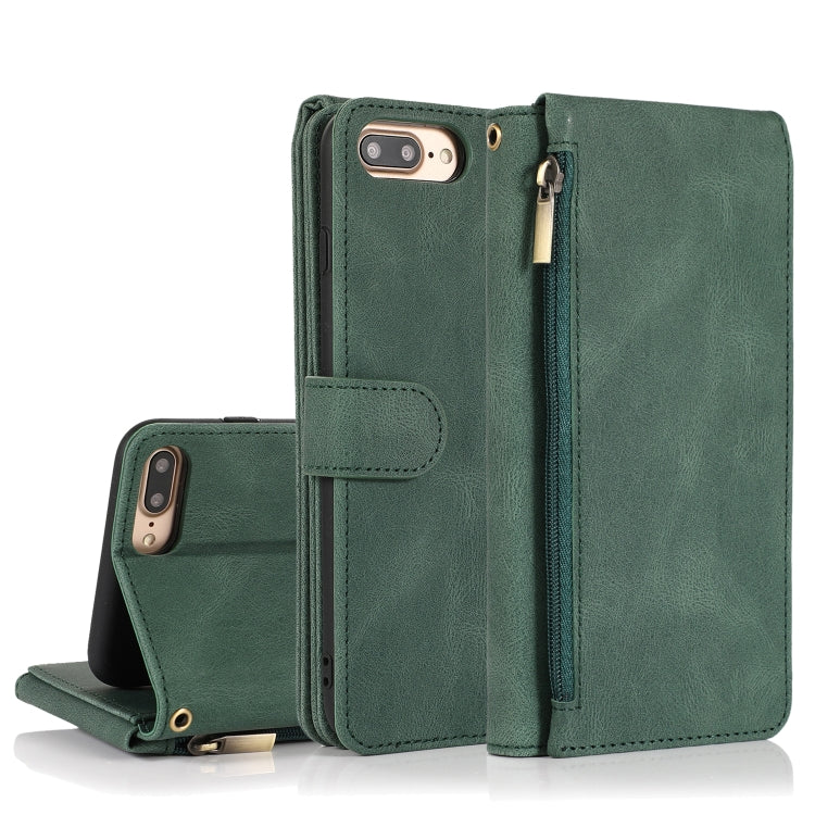 Skin-feel Crazy Horse Texture Zipper Wallet Bag Horizontal Flip Leather Case with Holder & Card Slots & Wallet & Lanyard For iPhone 8 Plus / 7 Plus