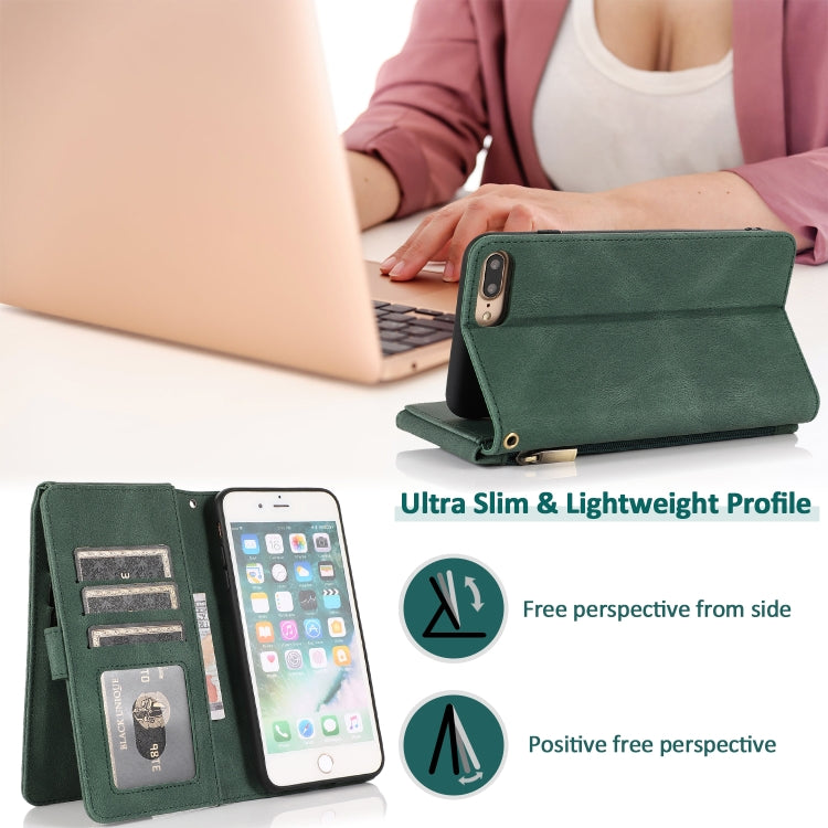 Skin-feel Crazy Horse Texture Zipper Wallet Bag Horizontal Flip Leather Case with Holder & Card Slots & Wallet & Lanyard For iPhone 8 Plus / 7 Plus