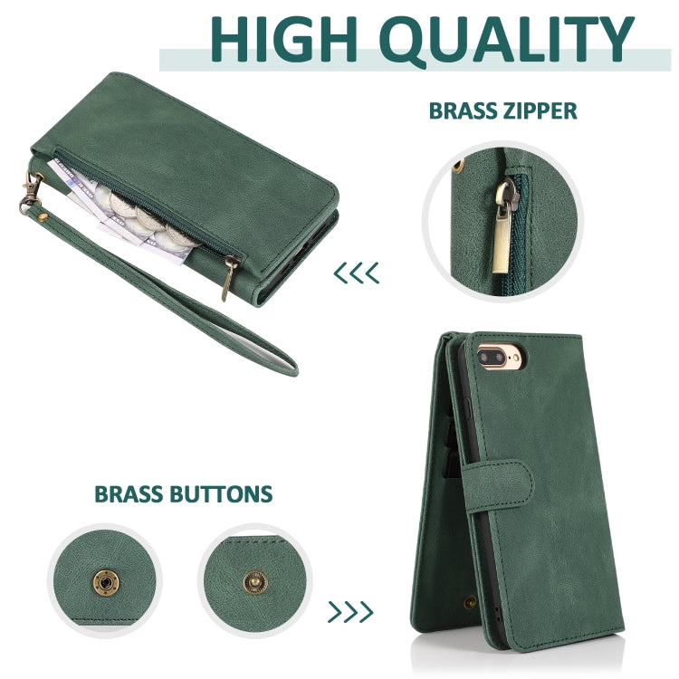Skin-feel Crazy Horse Texture Zipper Wallet Bag Horizontal Flip Leather Case with Holder & Card Slots & Wallet & Lanyard For iPhone 8 Plus / 7 Plus