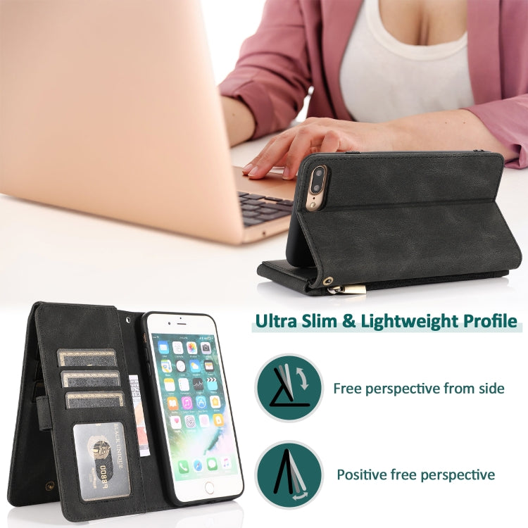 Skin-feel Crazy Horse Texture Zipper Wallet Bag Horizontal Flip Leather Case with Holder & Card Slots & Wallet & Lanyard For iPhone 8 Plus / 7 Plus