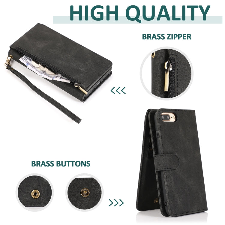 Skin-feel Crazy Horse Texture Zipper Wallet Bag Horizontal Flip Leather Case with Holder & Card Slots & Wallet & Lanyard For iPhone 8 Plus / 7 Plus