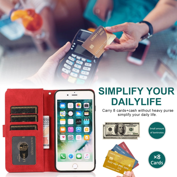 Skin-feel Crazy Horse Texture Zipper Wallet Bag Horizontal Flip Leather Case with Holder & Card Slots & Wallet & Lanyard For iPhone 8 Plus / 7 Plus