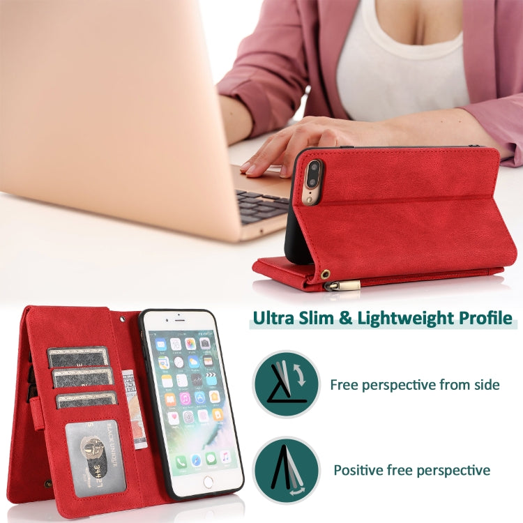 Skin-feel Crazy Horse Texture Zipper Wallet Bag Horizontal Flip Leather Case with Holder & Card Slots & Wallet & Lanyard For iPhone 8 Plus / 7 Plus
