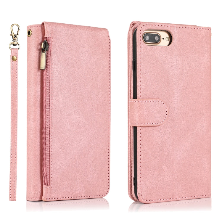 Skin-feel Crazy Horse Texture Zipper Wallet Bag Horizontal Flip Leather Case with Holder & Card Slots & Wallet & Lanyard For iPhone 8 Plus / 7 Plus