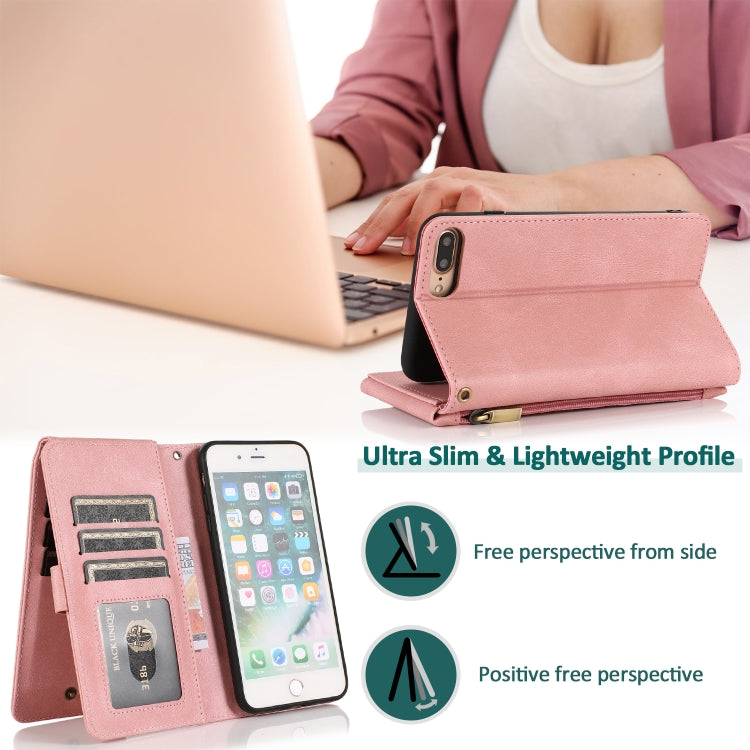 Skin-feel Crazy Horse Texture Zipper Wallet Bag Horizontal Flip Leather Case with Holder & Card Slots & Wallet & Lanyard For iPhone 8 Plus / 7 Plus