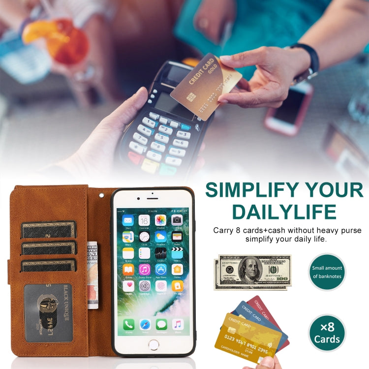 Skin-feel Crazy Horse Texture Zipper Wallet Bag Horizontal Flip Leather Case with Holder & Card Slots & Wallet & Lanyard For iPhone 8 Plus / 7 Plus