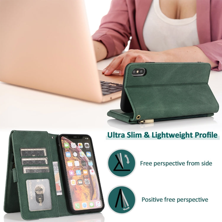 For iPhone X / XS Skin-feel Crazy Horse Texture Zipper Wallet Bag Horizontal Flip Leather Case with Holder & Card Slots & Wallet & Lanyard