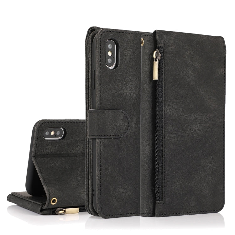 For iPhone X / XS Skin-feel Crazy Horse Texture Zipper Wallet Bag Horizontal Flip Leather Case with Holder & Card Slots & Wallet & Lanyard