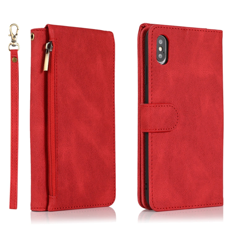 For iPhone X / XS Skin-feel Crazy Horse Texture Zipper Wallet Bag Horizontal Flip Leather Case with Holder & Card Slots & Wallet & Lanyard