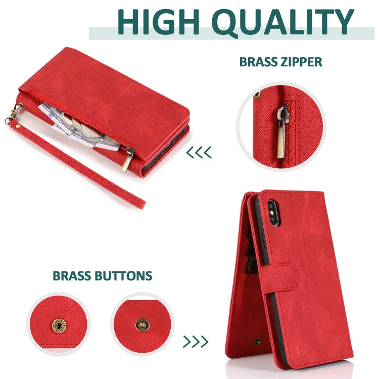 For iPhone X / XS Skin-feel Crazy Horse Texture Zipper Wallet Bag Horizontal Flip Leather Case with Holder & Card Slots & Wallet & Lanyard