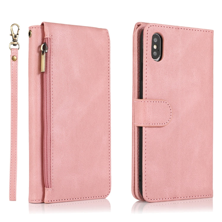 For iPhone X / XS Skin-feel Crazy Horse Texture Zipper Wallet Bag Horizontal Flip Leather Case with Holder & Card Slots & Wallet & Lanyard