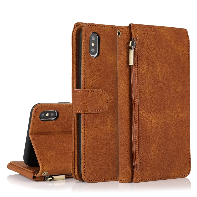 For iPhone X / XS Skin-feel Crazy Horse Texture Zipper Wallet Bag Horizontal Flip Leather Case with Holder & Card Slots & Wallet & Lanyard