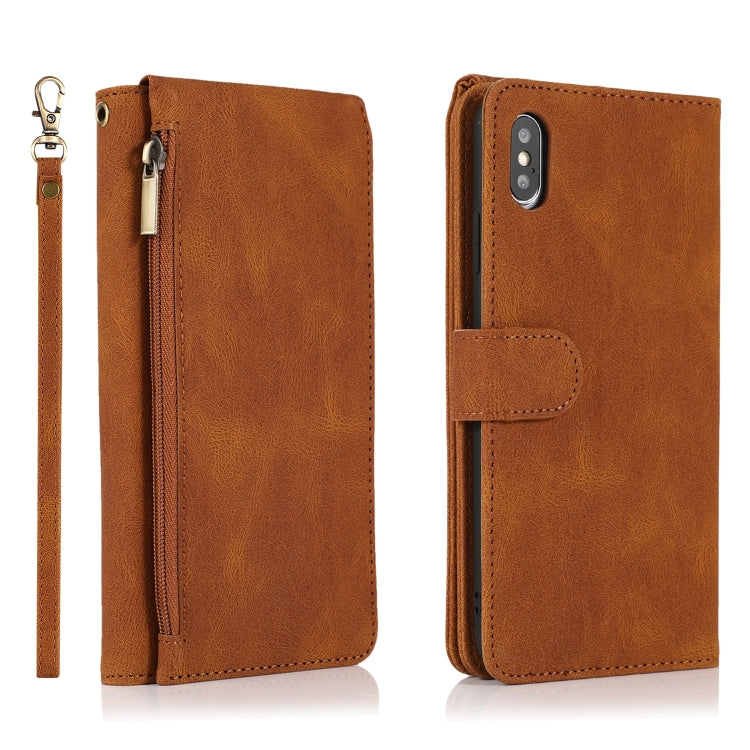For iPhone X / XS Skin-feel Crazy Horse Texture Zipper Wallet Bag Horizontal Flip Leather Case with Holder & Card Slots & Wallet & Lanyard